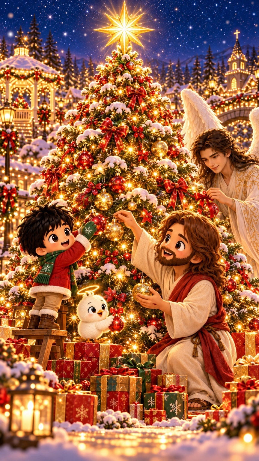 Christmas Tree in the illustrated Christmas Garden