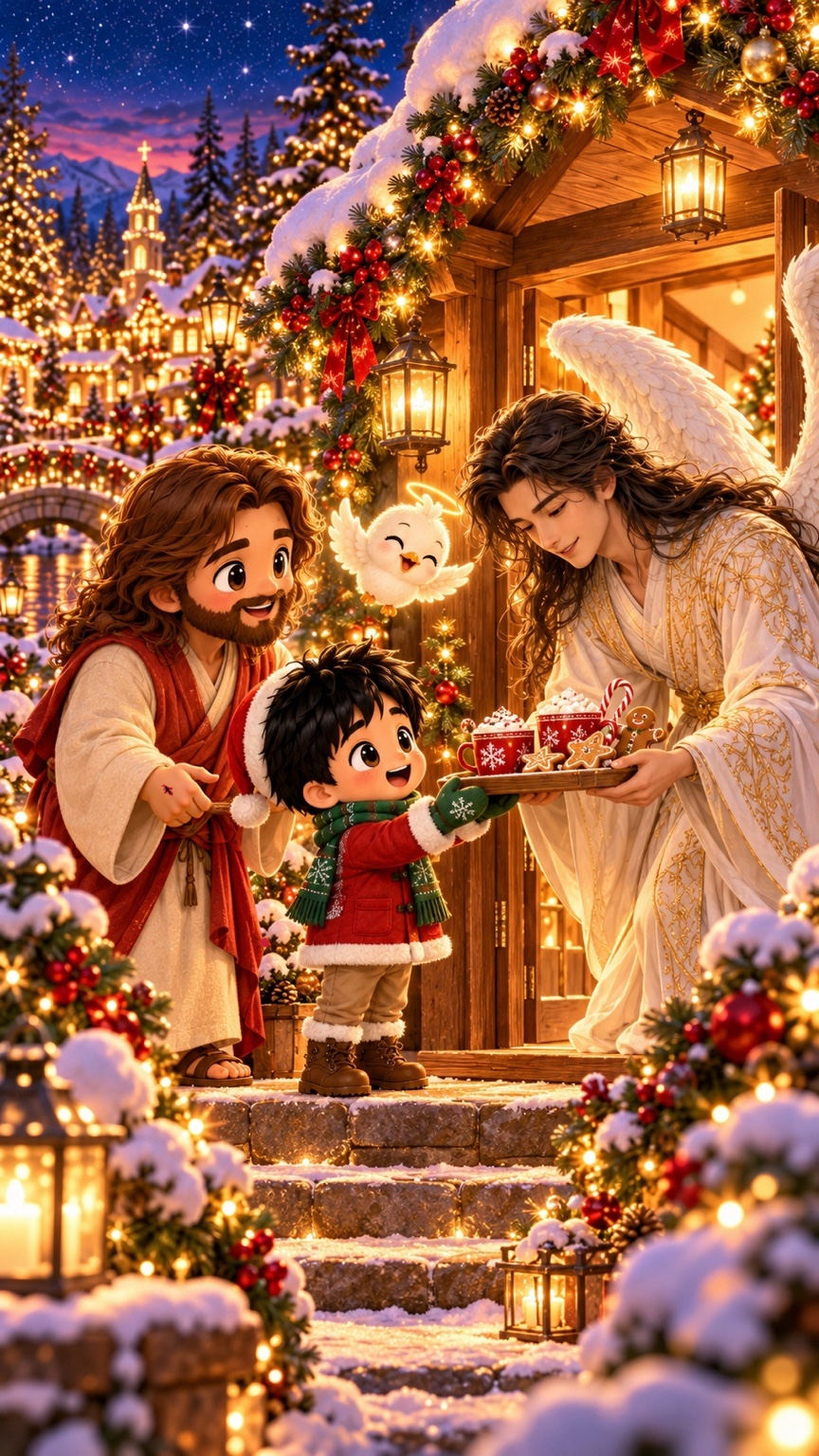 Cozy Christmas Cottage in the illustrated Christmas Garden