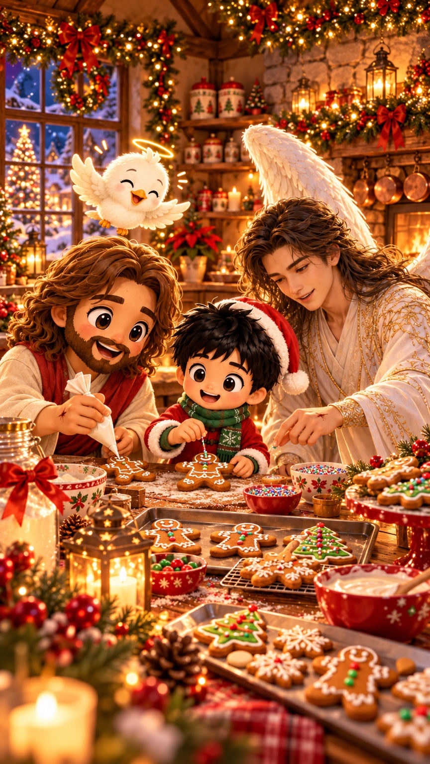 Cozy Christmas Cottage Kitchen in the illustrated Christmas Garden